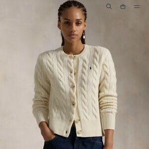 Polo Ralph Lauren Cable-Knit Wool-Cashmere Cardigan Cream Color Large